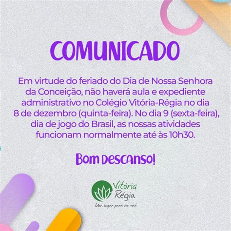 Comunicado Feriado Nossa Senhora Da Concei O Vr