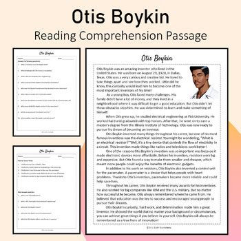 Otis Boykin Biography Reading Comprehension Printable by Silly Sloth ...