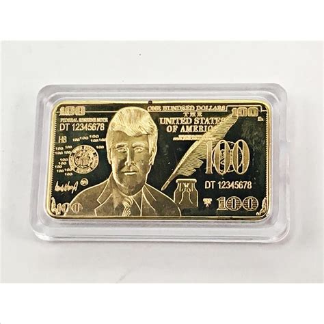 24K Gold Layered 100 Federal Reserve Note Replica 1 X 2 Bar Proof In