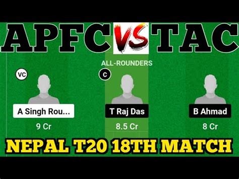 APFC Vs TAC Dream11 APFC Vs TAC Dream11 Prediction APFC Vs TAC T20