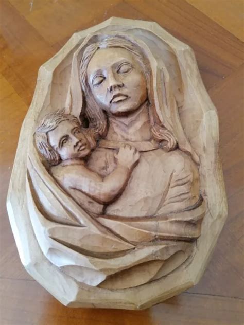 SCULPTURE SUR BOIS la vierge à l enfant signé P Verdeau EUR 18 00