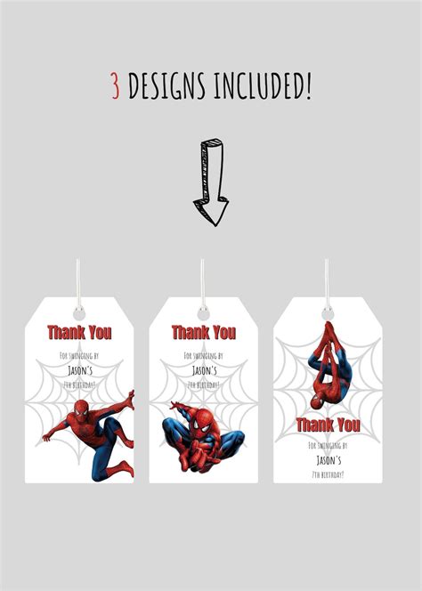 Spiderman Thank You Tag Editable Spiderman Thank You Favor Tags