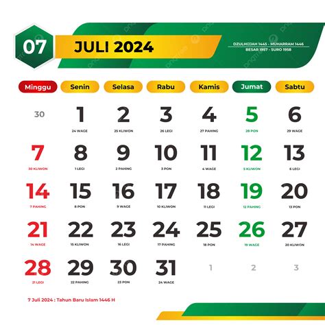 Kalender Juli 2024 Indonesia Alat Tulis Kantor Yang Sempurna Vektor Kalender Juli 2024