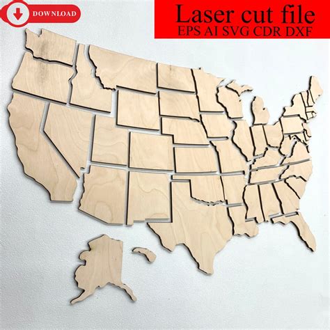 Laser Cut File Usa Map Svg Eps Dxf Ai File United States Map Wall Art