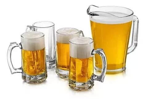 Set Jarra Y Tarros Cerveceros De Vidrio Crisa Piezas