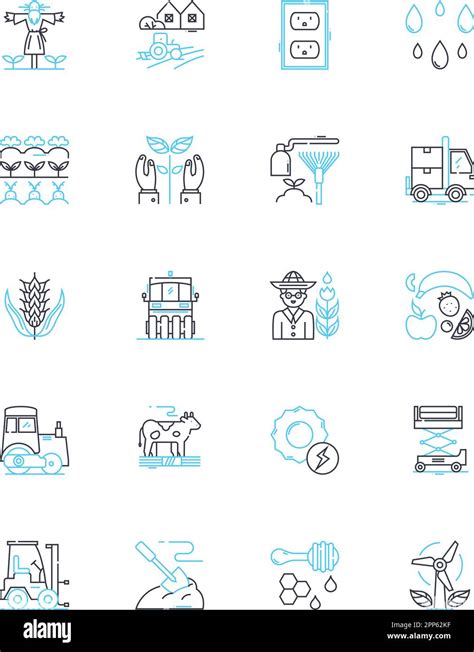 Agricultural Showcase Linear Icons Set Farming Crops Livestock