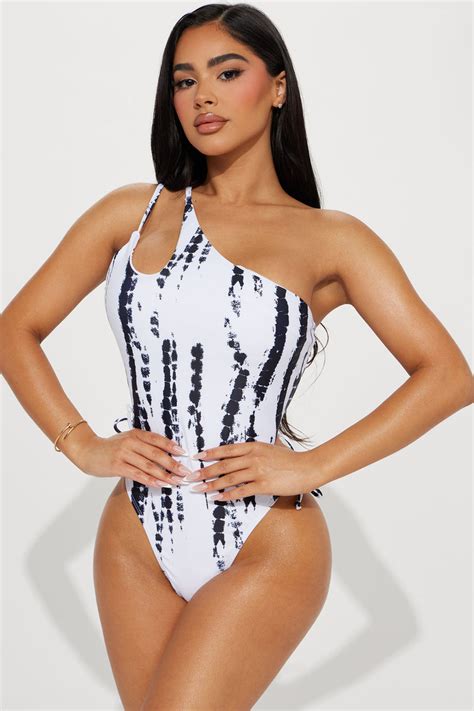 Kimmy Asymmetrical One Piece Swimsuit Black White Fashion Nova Swimwear Fashion Nova