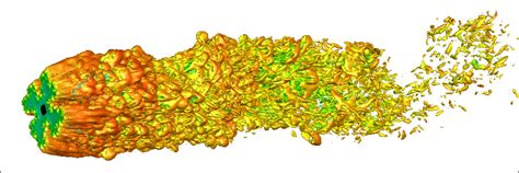 Iso Surfaces Of Vorticity Magnitude Colored By The Streamwise Velocity