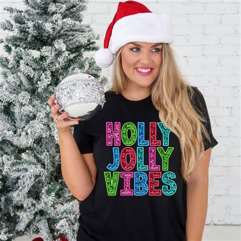 Holly Jolly Faux Sequins Screen Print Heat Transfer