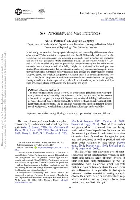 Sex Personality And Mate Preferences Request PDF