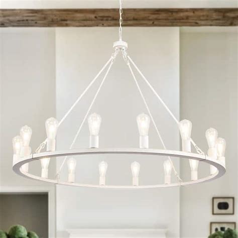 LWYTJO 16 Light Distressed White Wagon Wheel Rustic Dimmable Linear