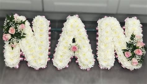 Nan Funeral Flowers Tribute Based White Choose Your Colour Ribbon