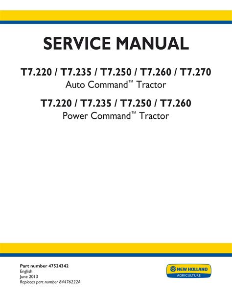 New Holland T7 260 Auto Command Tractor Service Repair Manual Pdf