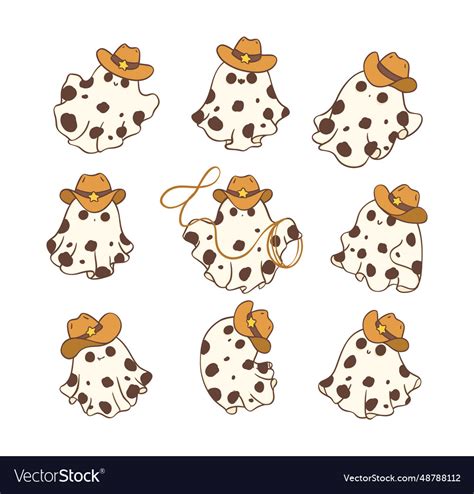 Collection of halloween cowboy ghost cute kawaii Vector Image