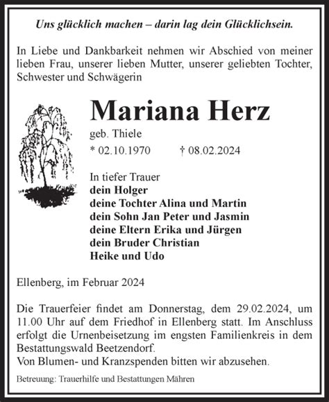 Traueranzeigen Von Mariana Herz Abschied Nehmen De