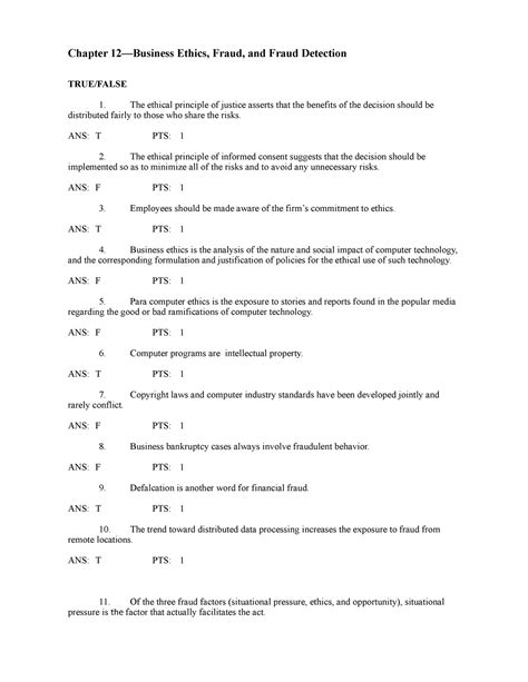 Chapter Testbank Part Chapter Business Ethics Fraud And