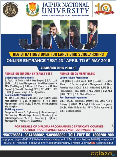 Jaipur National University Admission 2018 | AglaSem Admission