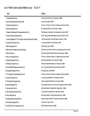 Fillable Online List Of Remittance Licence Holders As At 13 Jun 11 Fax