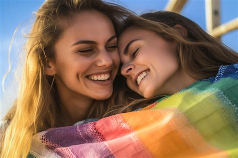 Premium Photo Happy Lesbian Couple Celebrating On The Beach The Lgbtq