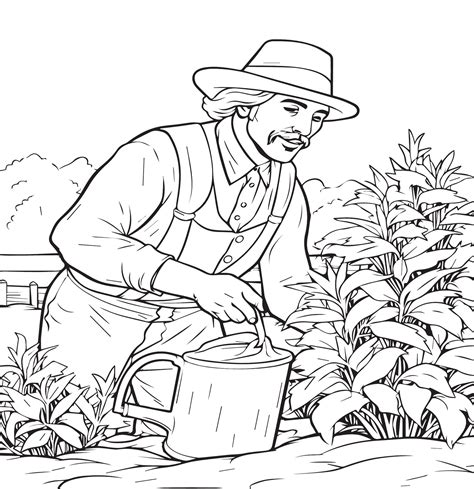 Coloring Page Farmer 27600741 Vector Art At Vecteezy