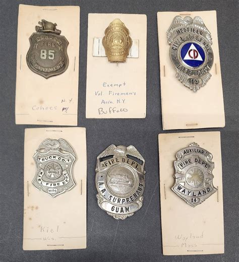 Lot Of 6 Fire Department Badges Auction