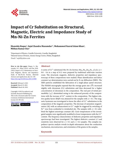 PDF Impact Of Cr Substitution On Structural Magnetic Electric And