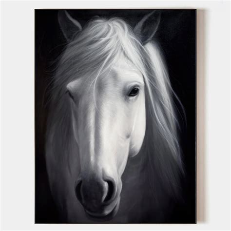 Large White Horse Painting Black and White Horse Canvas Wall Art Modern ...