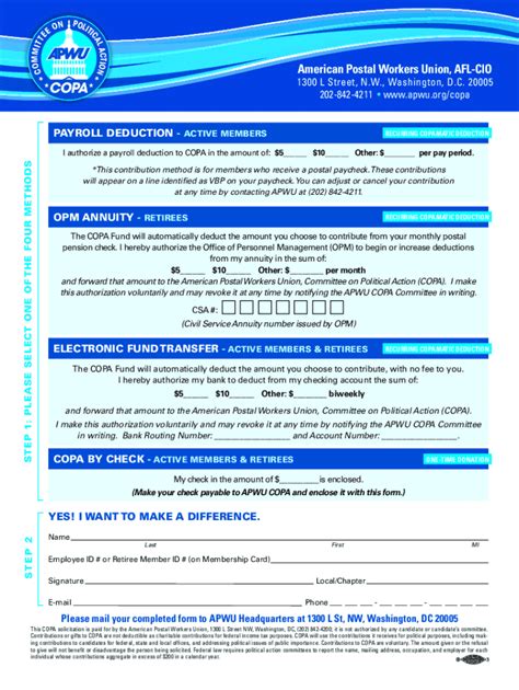 Fillable Online Apwu Copa Form Fax Email Print Pdffiller