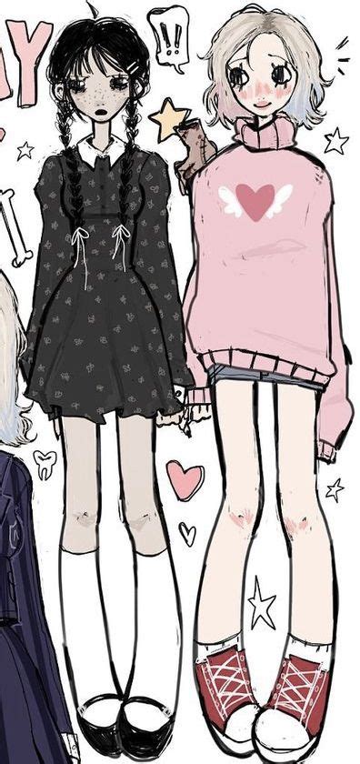 Two Girls Standing Next To Each Other With Hearts And Stars On Their