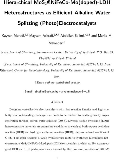 Hierarchical Mos Nifeco Mo Doped Ldh Heterostructures As Efficient