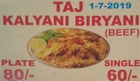 Menu at Taj Biryani, Hyderabad, 8CCJ+XM6