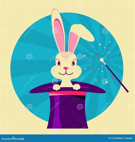 White Rabbit in Magical Hat.Vector Label of Magic Show Stock Vector ...