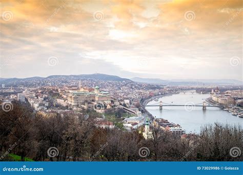 Budapest At Dusk Taken From Gellert Hill Hungary Stock Photo Image