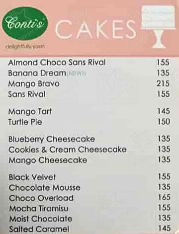 Menu at Conti's Bakery & Café, Quezon City, Ayala Fairview Terraces Quirino Highway