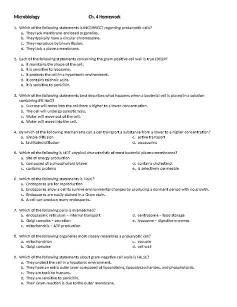 Microbiology Ch. 4 Homework: Prokaryotic Cell Structure Quiz - Studocu