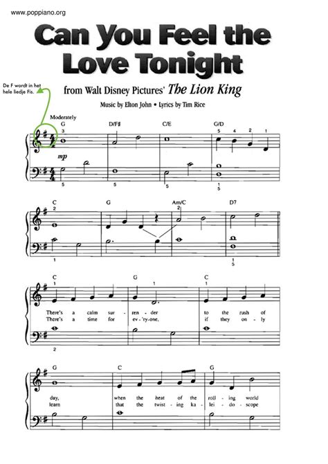 Elton John The Lion King Can You Feel The Love Tonight Sheet Music