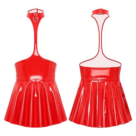 Womens Shiny Pvc Leather Lingerie Sexy Open Breast Mini Dress Party Clubwear Ebay