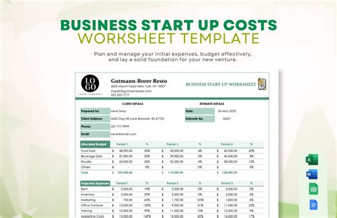 Business Start Up Costs Worksheet Template In Word Google Docs Excel