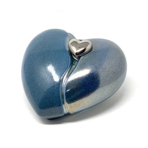 Ceramic Cremation Ashes Urn Love Heart Blue with Magnetic Keepsake