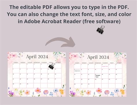 Editable April Calendar Printable Fillable Monthly Calendar For