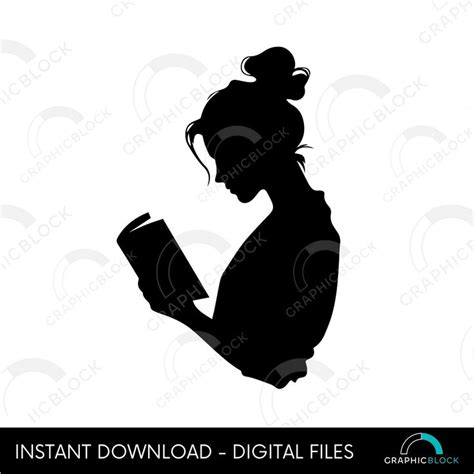 Woman Reading Book Silhouette SVG Outline Girl With Book Cut File