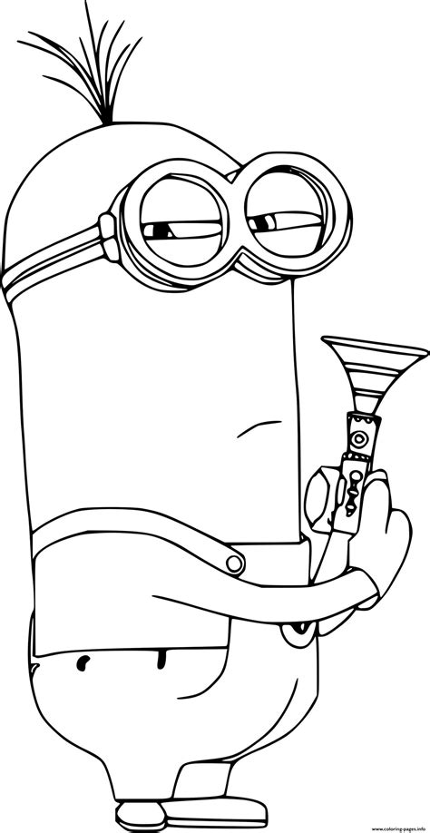 Kevin Minion Holds A Trumpet Coloring Page Printable