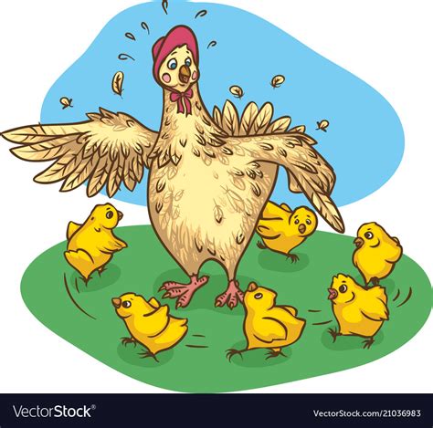 Mother hen and chickens Royalty Free Vector Image