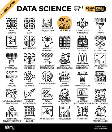 Data Science Concept Detailed Line Icons Set In Modern Line Icon Style