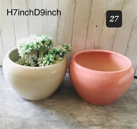 Painted Off White And Peach 7Inch Round Ceramic Flower Pot Set For