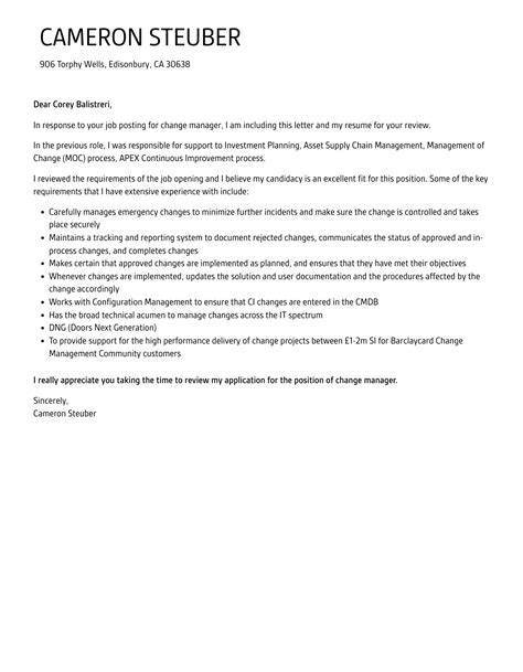 Change Management Letter Sample Template