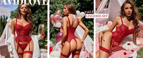 Avidlove Lingerie For Women Lace Corset And Panty Outfits Garter Lingerie Sets White S At Amazon