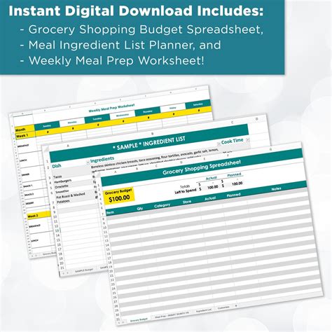 Grocery Shopping Budget List Excel Spreadsheet Template Works W Sheets