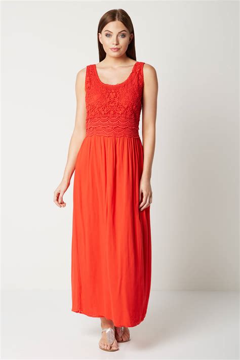 Cotton Embroidered Maxi Dress In Red Roman Originals UK