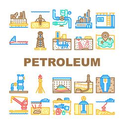 Oil Industry Petroleum Energy Gas Icons Set Vector Image